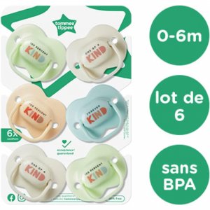 Lot de 6 sucettes closer to nature classique 0-6 mois Tommee tippee