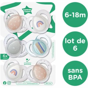 Lot de 6 sucettes nuit closer to nature classique 6-18 mois garçon Tommee tippee