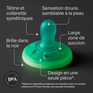 Lot de 4 sucettes silicone bébé 0-6 mois phosphorescentes Tommee tippee