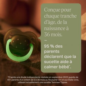 Lot de 4 sucettes nuit phosphorescentes 0-6 mois Tommee tippee