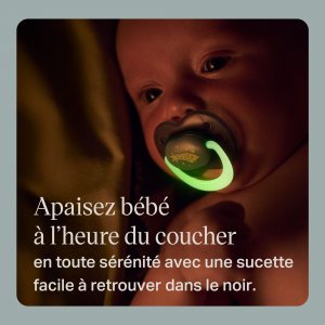 Lot de 4 sucettes nuit phosphorescentes 0-6 mois Tommee tippee