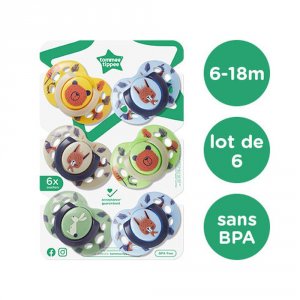 Lot de 6 sucettes closer to nature fun 6-18mois garçon Tommee tippee