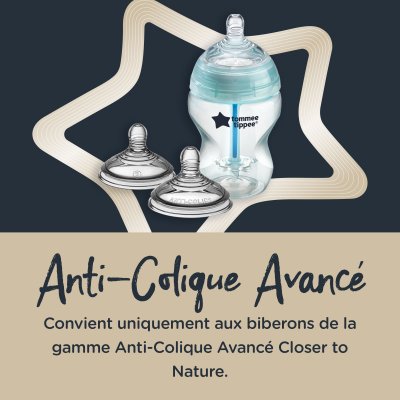 Lot de 2 tétines anti-coliques avancé débit moyen 3 mois et +
