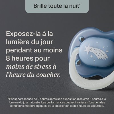 Lot de 4 sucettes nuit phosphorescentes 6-18 mois