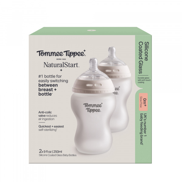 Biberon natural start verre avec protection silicone, 260ml - lot de 2 Tommee tippee