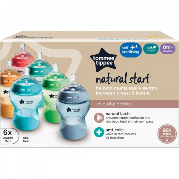 Lot de 6 biberons closer to nature 260ml multicolore Tommee tippee