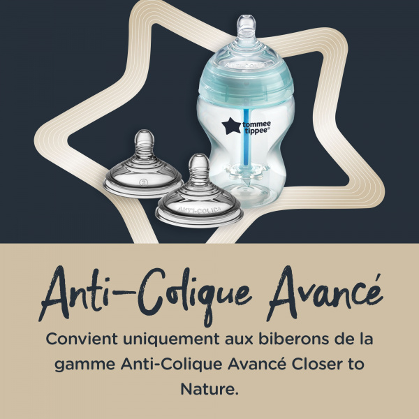 Lot de 2 tétines anti-coliques avancé débit moyen 3 mois et + Tommee tippee