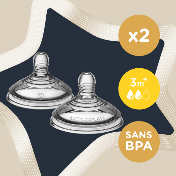 Lot de 2 tétines anti-coliques avancé débit moyen 3 mois et + Tommee tippee