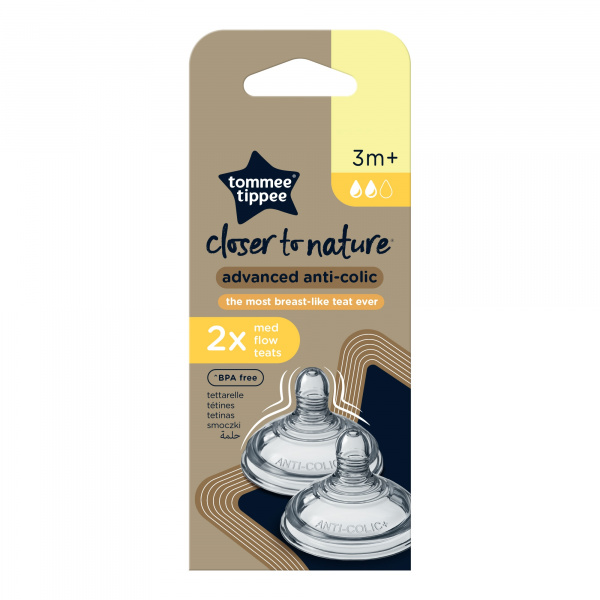 Lot de 2 tétines anti-coliques avancé débit moyen 3 mois et + Tommee tippee
