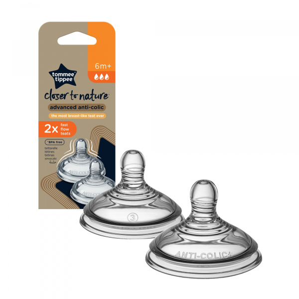 Lot de 2 tétines anti-coliques avancé débit rapide 6 mois et + Tommee tippee