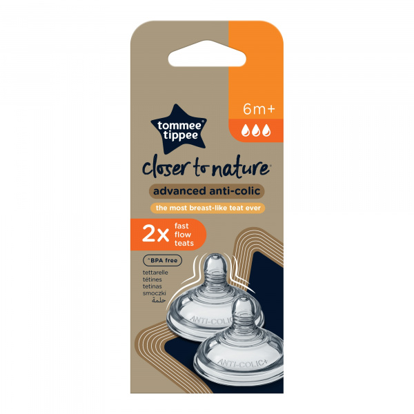 Lot de 2 tétines anti-coliques avancé débit rapide 6 mois et + Tommee tippee
