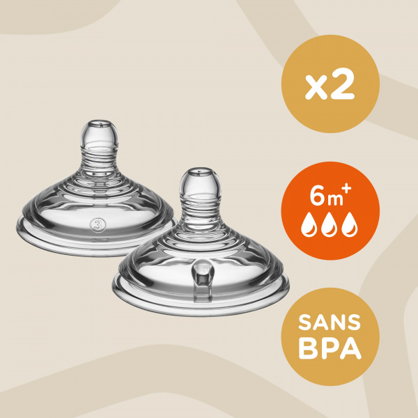Lot de 2 tétines easi-vent debit rapide tommee tippee 6 mois + Tommee tippee