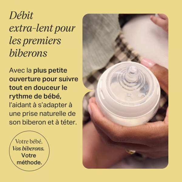 Lot de 2 tétines pour biberon natural start clear débit extra-lent 0 mois Tommee tippee