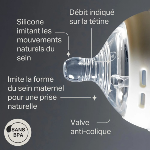 Lot de 2 tétines pour biberon natural start clear débit extra-lent naissance Tommee tippee