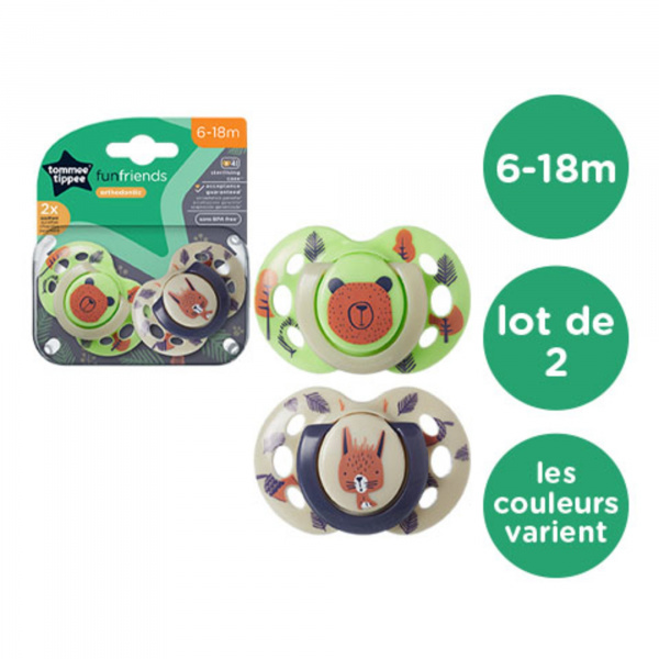 Lot de 2 sucettes closer to nature fun 6-18m Tommee tippee