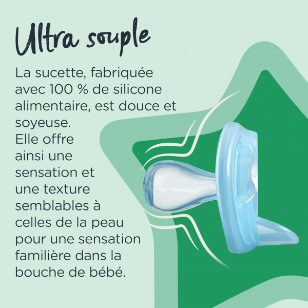 Lot de 2 sucettes en silicone ultra légère 0-6 mois Tommee tippee