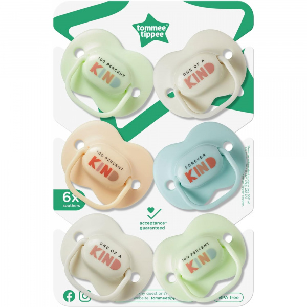 Lot de 6 sucettes closer to nature classique 0-6 mois Tommee tippee