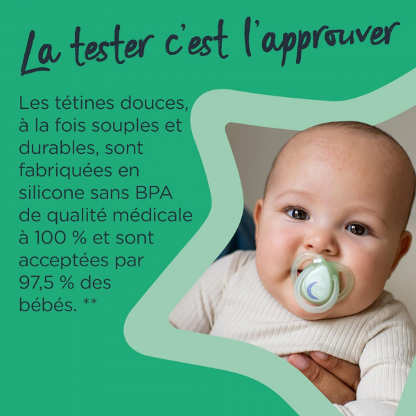 Lot de 6 sucettes nuit closer to nature classique 6-18 mois garçon Tommee tippee