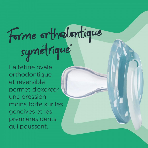 Lot de 6 sucettes nuit closer to nature classique 6-18 mois garçon Tommee tippee