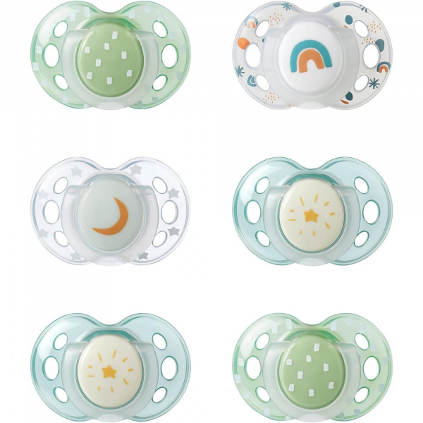Lot de 6 sucettes nuit closer to nature classique 18-36 mois garçon Tommee tippee