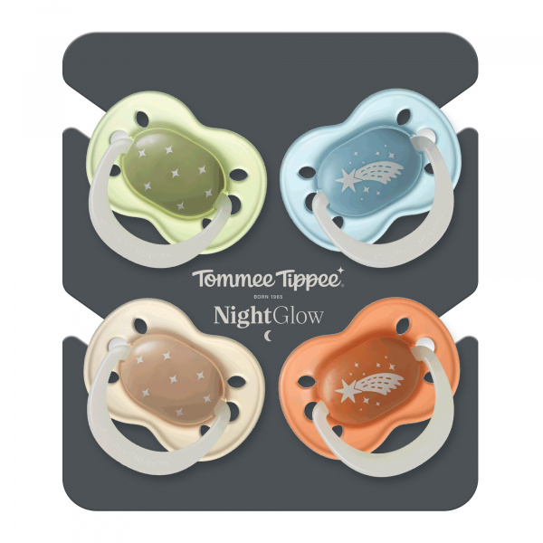 Lot de 4 sucettes nuit phosphorescentes 0-6 mois Tommee tippee