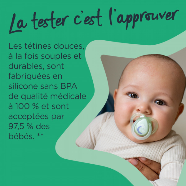 Lot de 2 sucettes nuit closer to nature 6-18m Tommee tippee