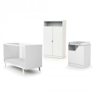 Chambre trio carnaval lit + armoire + meuble à langer blanc At4