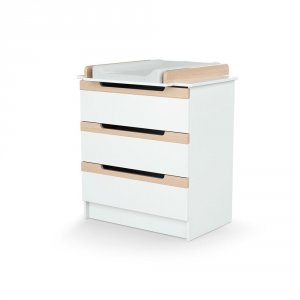 Chambre trio carrousel lit 60x120 cm + commode à langer + armoire blanc et hêtre At4