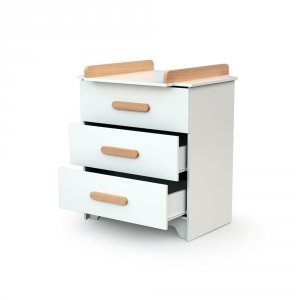 Chambre trio gavroche lit bébé 60x120 + commode à langer + armoire blanc et hêtre At4