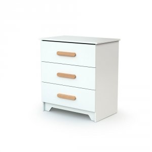 Chambre trio gavroche lit bébé 60x120 + commode à langer + armoire blanc et hêtre At4