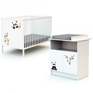 Chambre duo lit bébé 60x120 cm et meuble à langer webaby panda At4
