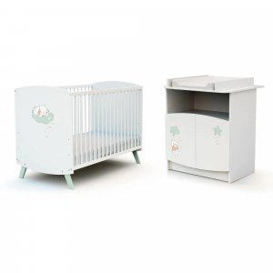 Duo lit bébé et commode blanc disney winnie At4