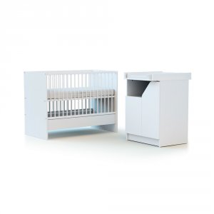 Chambre duo carnaval lit combiné 60x120 + meuble à langer blanc At4