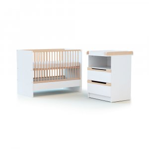 Chambre duo carrousel lit évolutif 60x120 blanc et hêtre verni At4