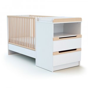 Chambre duo carrousel lit évolutif 60x120 blanc et hêtre verni At4