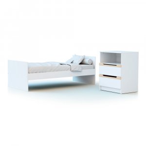 Chambre duo carrousel lit évolutif 60x120 blanc et hêtre verni At4