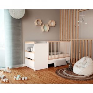 Chambre duo carrousel lit évolutif 60x120 blanc et hêtre verni At4