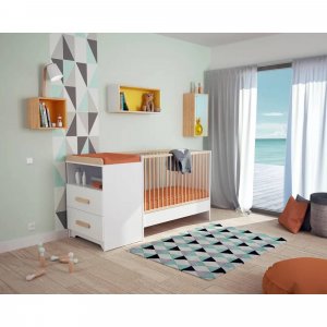 Chambre duo gavroche lit évolutif 60x120 blanc et hêtre At4