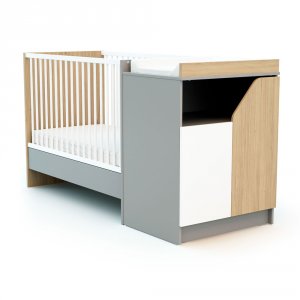 Chambre duo carnaval lit combiné 60x120 + meuble à langer blanc, bouleau et chêne At4