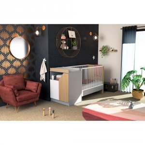 Chambre duo carnaval lit combiné 60x120 + meuble à langer blanc, bouleau et chêne At4