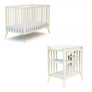 Chambre duo lit bébé only de jurababy blanc perle et jaune 60x120 + table a langer At4