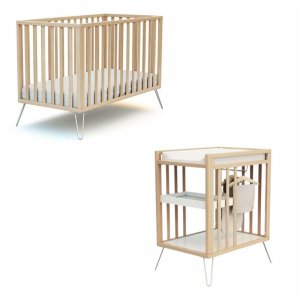 Chambre duo lit bébé only de jurababy hêtre et acier 60x120 + table a langer At4