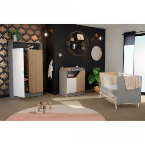 Lit bébé 60x120 cm carnaval blanc, gris et chêne At4