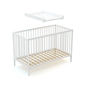 Lit bébé 60 x 120 cm avec plan à langer amovible blanc At4