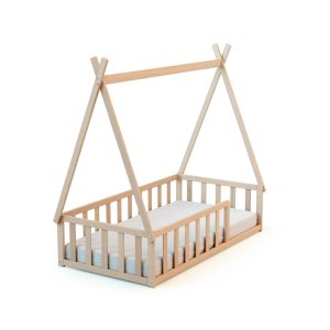 Webaby lit bébé en bois 70 x 140 cm avec tipi hêtre brut At4
