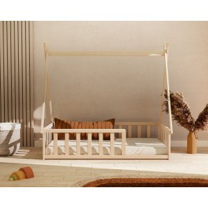 Webaby lit bébé en bois 70 x 140 cm avec tipi hêtre brut At4