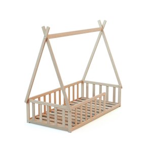 Webaby lit bébé en bois 70 x 140 cm avec tipi hêtre brut At4