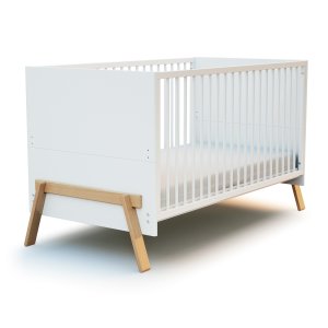 Lit évolutif 70x140cm blanc et hêtre verni At4