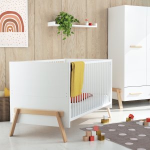 Lit évolutif 70x140cm blanc et hêtre verni At4