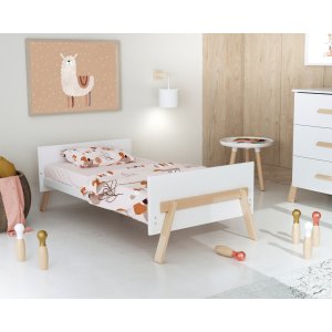 Lit évolutif 70x140cm blanc et hêtre verni At4